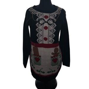 Womens M Ugly Christmas‎ Sweater Dress Gingerbread Apron Chain Glasses